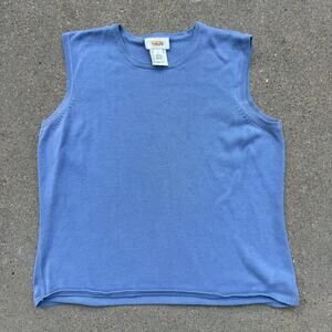 Vintage Talbots Cornflower Blue Sleeveless Knit Sweater Vest LARGE Cotton Rayon